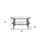 36" Black Glass And Metal Round Coffee Table