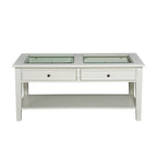 44" Off And White And Off-White Glass And Metal Rectangular Coffee Table