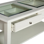 44" Off And White And Off-White Glass And Metal Rectangular Coffee Table