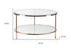 34" Clear and Gold Glass with Iron Round Coffee Table