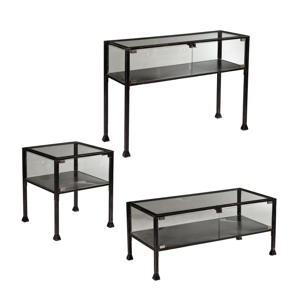 43" Black Glass And Metal Rectangular Coffee Table