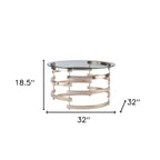 32" Clear And Champagne Glass And Metal With Iron Round Coffee Table