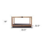 33" Champagne Glass And Solid Manufactured Wood Square Coffee Table