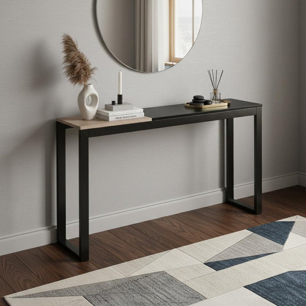 56" Natural and Black and Black Sled Console Table