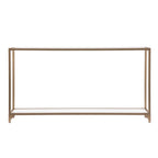 56" Clear and Gold Glass Mirrored Frame Console Table With Shelves
