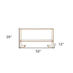 52" Clear and Gold Mirrored Glass and Metal Sled Console Table With Shelf
