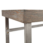 46" Gray Brown and Silver Wood and Metal Distressed Sled Console Table