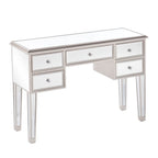 43" Silver Mirrored Glass and Solid Wood Console Table With Five Drawers