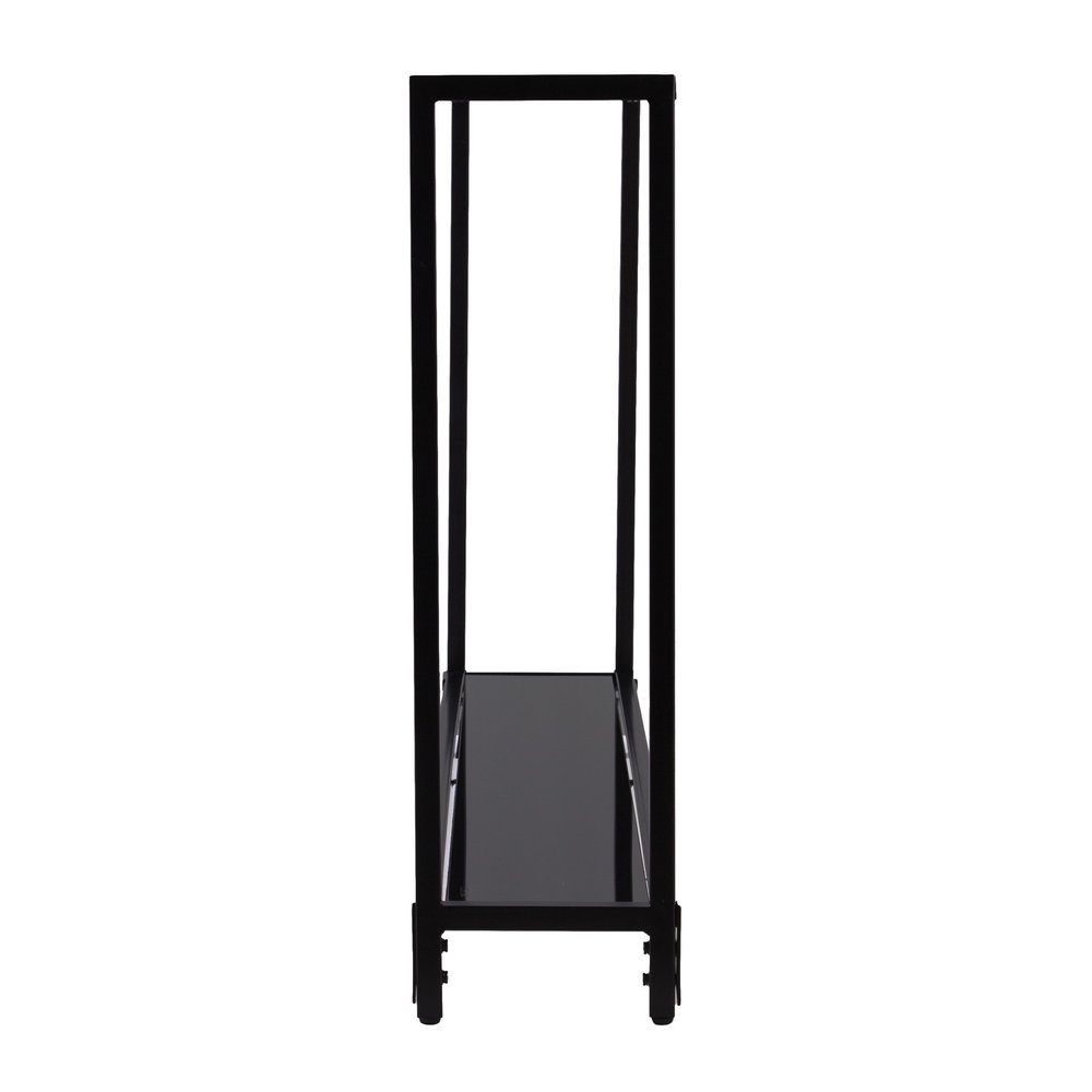 56" Clear and Black Glass Frame Console Table With Shelves
