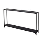 56" Clear and Black Glass Frame Console Table With Shelves