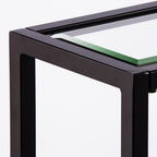 56" Clear and Black Glass Frame Console Table With Shelves
