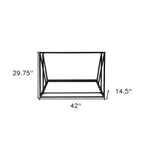 42" Black Glass and Metal A Frame Console Table With Shelf