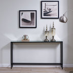 56" Silver and Gunmetal Mirrored Glass and Metal Console Table