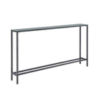 56" Silver and Gunmetal Mirrored Glass and Metal Console Table