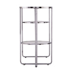 42" Silver Mirrored Glass and Iron Oval Cross Leg Console Table With Two Shelves