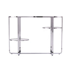 42" Silver Mirrored Glass and Iron Oval Cross Leg Console Table With Two Shelves