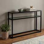 50" Black Glass Frame Console Table With Shelves