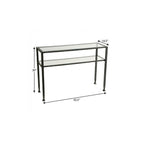 43" Clear and Black and Silver Glass Distressed Console Table With Storage