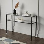 43" Clear and Black and Silver Glass Distressed Console Table With Storage