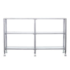 49" Clear and Silver Glass Distressed Frame Console Table With Shelves