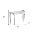 45" Silver Mirrored Glass and Wood Free Form Console Table
