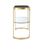 49" Gray and Gold Solid Wood Oval Sled Console Table With Storage