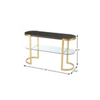 49" Gray and Gold Solid Wood Oval Sled Console Table With Storage