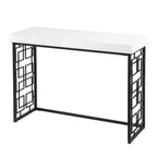 42" White and Black Glass and Metal Sled Console Table