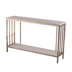 48" Champagne and Gold Faux Stone Floor Shelf Console Table With Storage