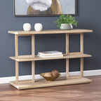 42" Natural Wood Floor Shelf Console Table With Two Shelves
