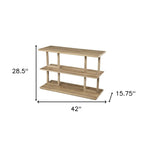 42" Natural Wood Floor Shelf Console Table With Two Shelves