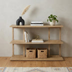 42" Natural Wood Floor Shelf Console Table With Two Shelves
