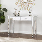 40" Silver Mirrored Glass and Wood Console Table With Two Drawers