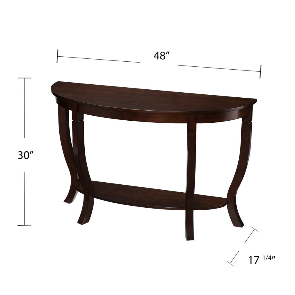 48" Brown Half Circle Console Table With Storage