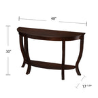 48" Brown Half Circle Console Table With Storage