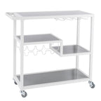 Gray and White Metal And Glass Rolling Bar Cart With Wine Storage