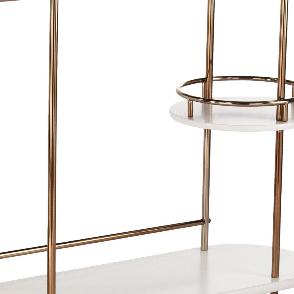 Gold Black and White Metal Oval Bar Cart With Wine Storage