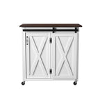 35" Dark Brown and White Wood Rolling Kitchen Cart