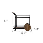 Natural and Black Iron And Reclaimed Wood Rolling Bar Cart With Wine Storage