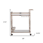 Champagne Metal And Mirrored Glass Rolling Bar Cart With Wine Storage