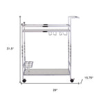 29" Silver Metal and Mirrored Glass Rolling Bar Cart With Wine Storage