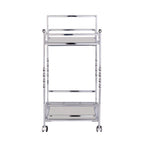29" Silver Metal and Mirrored Glass Rolling Bar Cart With Wine Storage