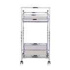 29" Silver Metal and Mirrored Glass Rolling Bar Cart With Wine Storage