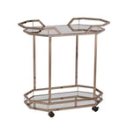 31" Champagne Iron and Mirrored Glass Octagonal Rolling Bar Cart