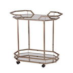 31" Champagne Iron and Mirrored Glass Octagonal Rolling Bar Cart