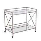 39" Silver Metal and Glass Rolling Bar Cart