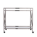39" Silver Metal and Glass Rolling Bar Cart