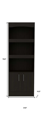 71" Light Gray Wood Three Tier Bookcase with Two Doors