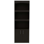 71" Light Gray Wood Three Tier Bookcase with Two Doors