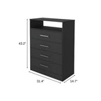 31" Black Wood Four Drawer Dresser